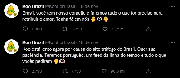 Publicação da rede social Koo no Twitter